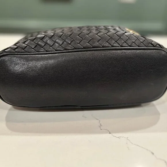 Etienne Aigner Black Woven Leather Convertible Strap Handbag Crossbody Shoulder - Picture 7 of 16